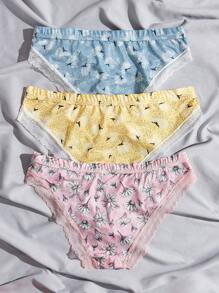 3pack Floral Print Contrast Lace Bow Front Panty - Multicolor - View 2