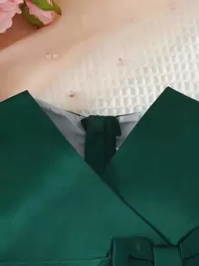 Baby Girl Solid Bow Front Wrap Detail Dress - Dark Green - View 4