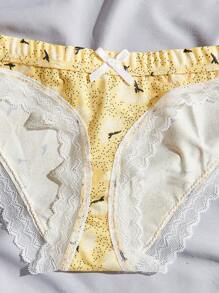 3pack Floral Print Contrast Lace Bow Front Panty - Multicolor - View 4