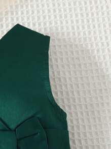 Baby Girl Solid Bow Front Wrap Detail Dress - Dark Green - View 5