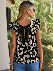 SHEIN Clasi 豹紋印花後綁帶荷葉邊襯衫 - 彩色 - 查看 1