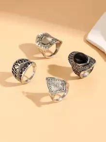 4peças Anel vintage gravado