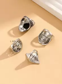 4peças Anel vintage gravado