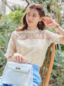 DAZY 褶邊泡泡袖上衣 - 杏色 - 查看 2