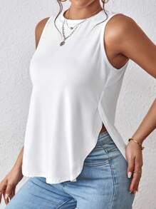 Chiquease 素色下擺開叉背心上衣 - 白色 - 查看 3