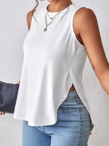 Chiquease 素色下擺開叉背心上衣 - 白色 - 查看 5