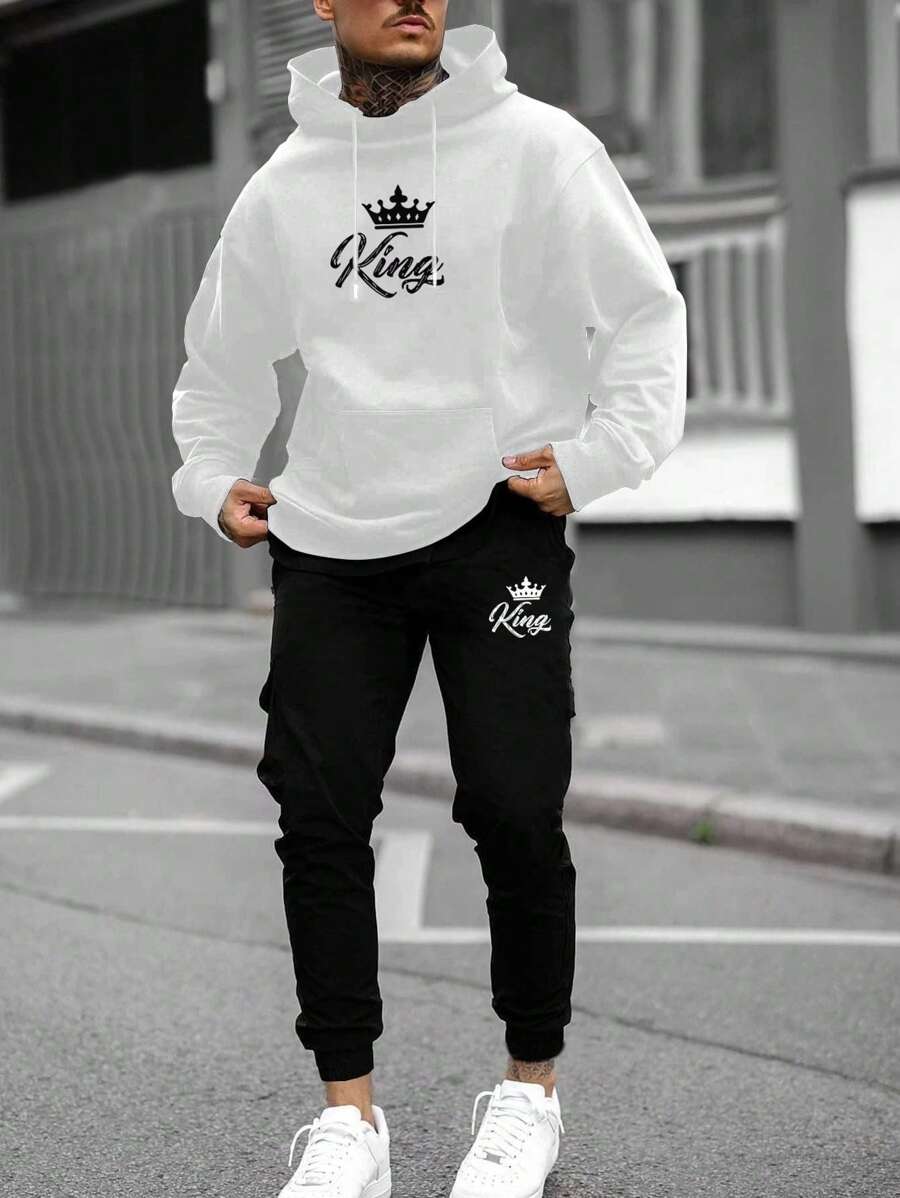 Manfinity Homme Bộ hai mảnh Nam Dây kéo Túi Lá thư Giải trí - Đen và trắng - Xem 1