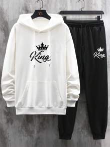 Manfinity Homme Bộ hai mảnh Nam Dây kéo Túi Lá thư Giải trí - Đen và trắng - Xem 3