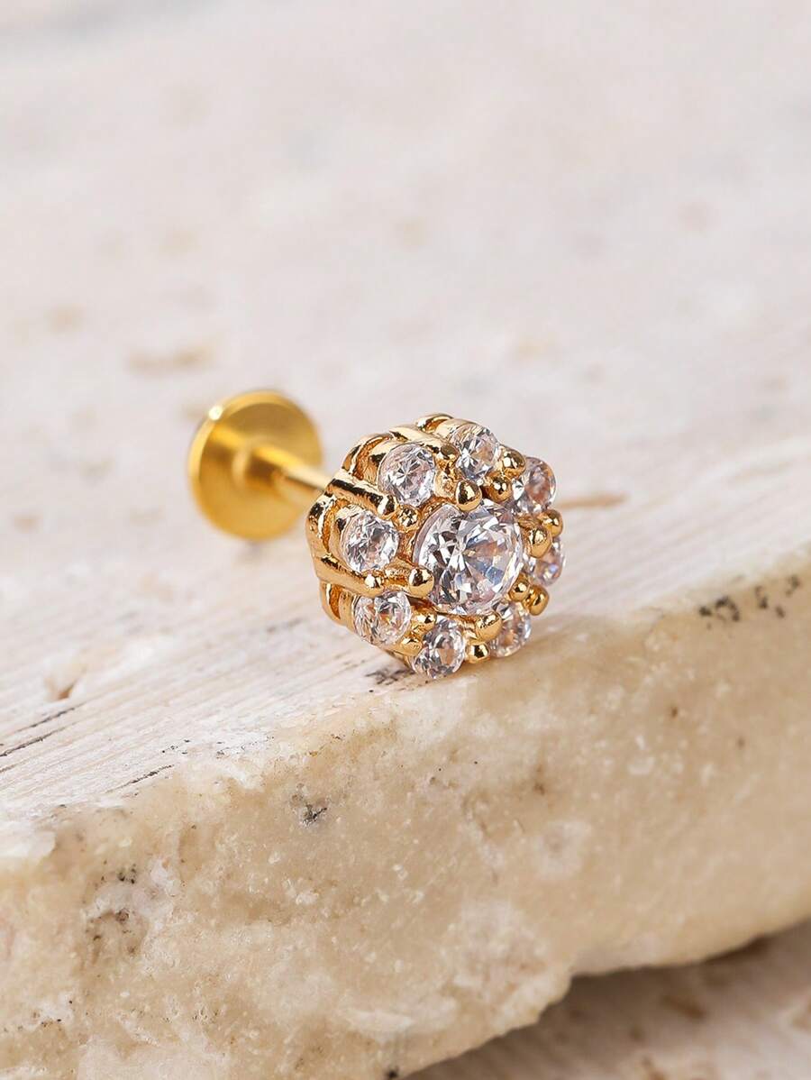 1pc Rhinestone Decor Stud Earring - Yellow Gold - View 1