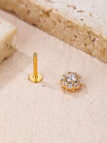 1pc Rhinestone Decor Stud Earring - Yellow Gold - View 3