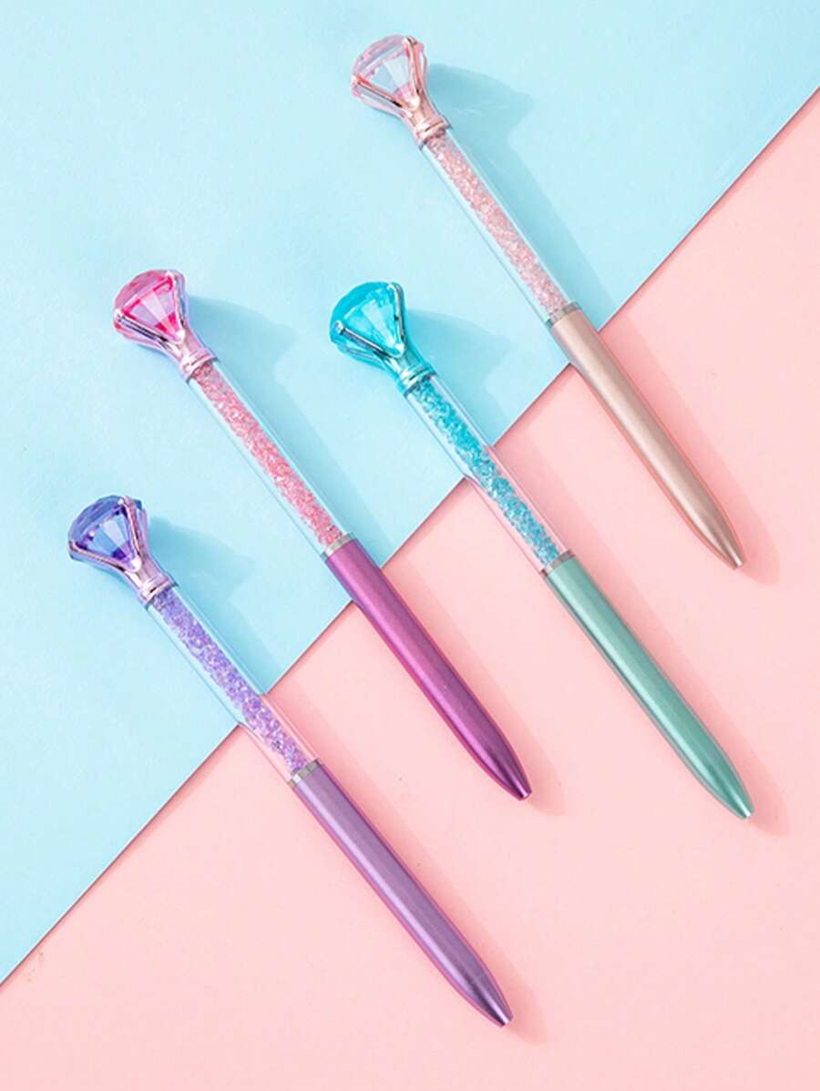 4 أقلام حبر جاف مزينة بالراين ستون، قلم كتابة إبداعي محمول للبالغين، المكاتب، الطلاب