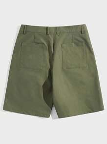 GENTILAND 男士字母補丁細節斜口袋短褲 - 軍綠色 - 查看 2