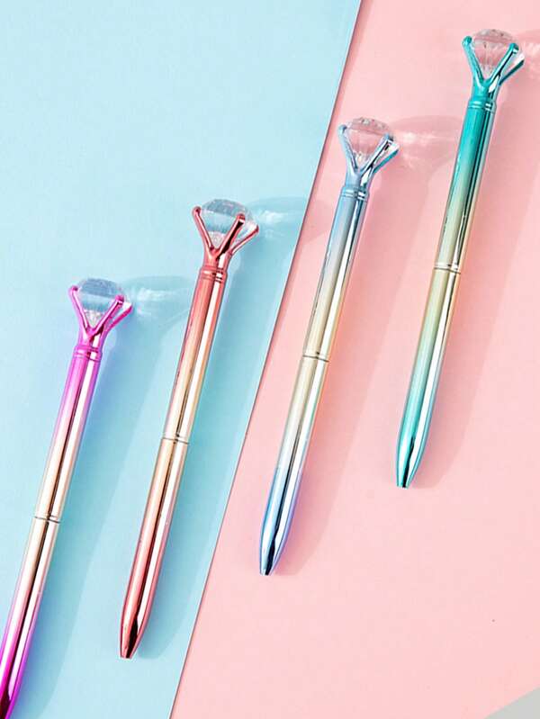 4pcs Rhinestone Decor Ballpoint Pen, Creative Portable Writing Pen For Adult, Office, Student
