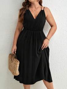 SHEIN Frenchy Plus Solid Cami Dress - Black - View 1