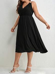 SHEIN Frenchy Plus Solid Cami Dress - Black - View 3