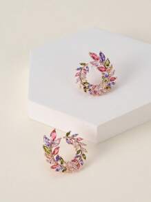 1 par de pendientes de tachuela de hoja de Zirconia cúbica glamorosa para mujer para regalo joyería de cobre - Multicolor - Ver 3