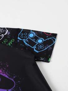 Traje De Baño De Playa Gráfico Para Niños Jóvenes Con Eslogan - Negro - Ver 3