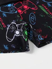 Traje De Baño De Playa Gráfico Para Niños Jóvenes Con Eslogan - Negro - Ver 4