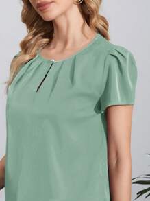 SHEIN Clasi 鎖眼領口泡泡袖上衣 - 薄荷綠 - 查看 4