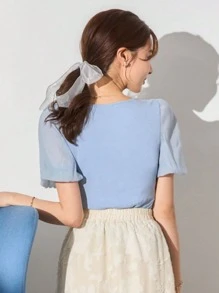 DAZY Cut Out Front Puff Sleeve Tee - Blue - View 3