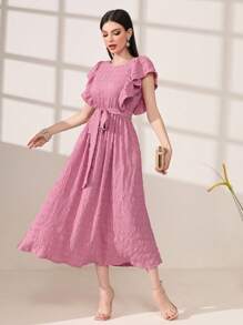 Mulvari Ruffle Trim Belted Dress - Dusty Pink - View 1