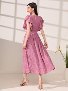 Mulvari Ruffle Trim Belted Dress - Dusty Pink - View 2
