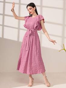 Mulvari Ruffle Trim Belted Dress - Dusty Pink - View 3