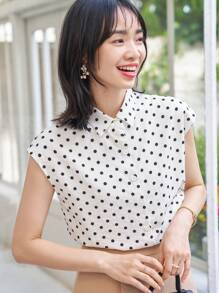 DAZY Áo sơ mi nữ Nút phía trước Chấm bi Giải trí - trắng - Xem 2