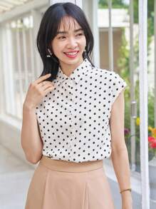 DAZY Áo sơ mi nữ Nút phía trước Chấm bi Giải trí - trắng - Xem 6