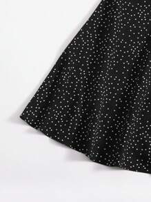 Soleia Sweetheart Neck Puff Sleeve Drawstring Ruched Polka Dot Dress - Black - View 5
