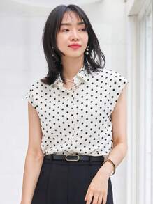 DAZY Áo sơ mi nữ Nút phía trước Chấm bi Giải trí - trắng - Xem 1