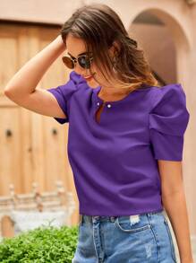 SHEIN Clasi Áo sơ mi nữ Nút màu trơn Giải trí - Màu tím  Violet - Xem 4