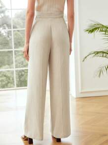 MOTF PREMIUM WIDE BELTED LINEN-BLEND PANTS - Khaki - View 9