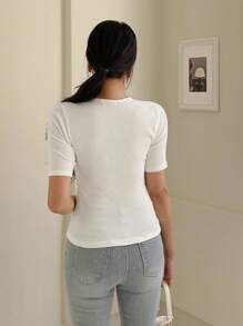 DAZY Solid Split Hem Tee - White - View 2