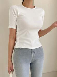 DAZY Solid Split Hem Tee - White - View 5