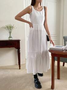 DAZY Đầm Viên lá sen màu trơn Giải trí - trắng - Xem 5