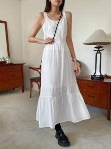 DAZY Đầm Viên lá sen màu trơn Giải trí - trắng - Xem 6