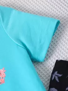 SHEIN Young Girl Letter Graphic Tee & Floral Print Leggings Summer Holiday