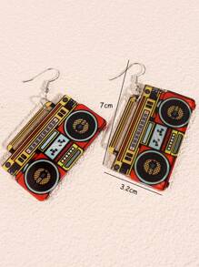 1雙時尚收音機耳墜適合女士適用於日常 - 紅色 - 查看 2