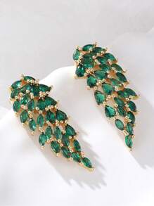 1對魅力四射方晶鋯石裝飾耳環適合女士日常裝飾 - 綠色 - 查看 2