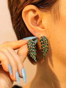 1對魅力四射方晶鋯石裝飾耳環適合女士日常裝飾 - 綠色 - 查看 3