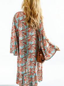 Paisley Print Ruffle Hem Open Front Kimono - Multicolor - View 2