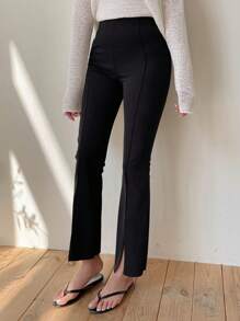 DAZY 女式纯色开叉下摆喇叭腿休闲裤，商务休闲女式正装裤秋季 - 黑色 - 查看 6