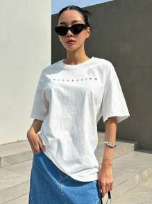 DAZY Áo thun nữ Lá thư Giải trí - trắng - Xem 3