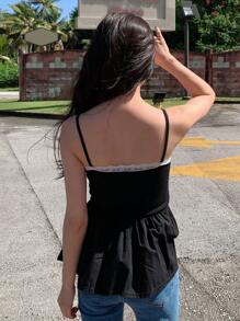 DAZY Áo khoác và áo lót dành cho xe tăng nữ Tương phản ren Viên lá sen màu trơn Giải trí - màu đen - Xem 2