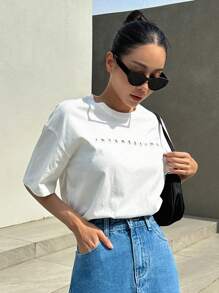 DAZY Áo thun nữ Lá thư Giải trí - trắng - Xem 5