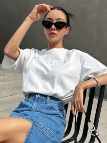 DAZY Áo thun nữ Lá thư Giải trí - trắng - Xem 8