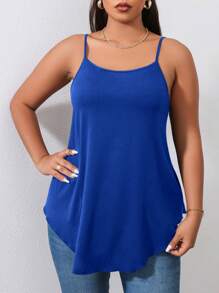 Calvaya Regata Básica Monocromática de Plus Size para Verão - Azul - Visão 3