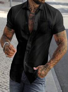 Manfinity Homme Men Solid Button Up Shirt - Black - View 1