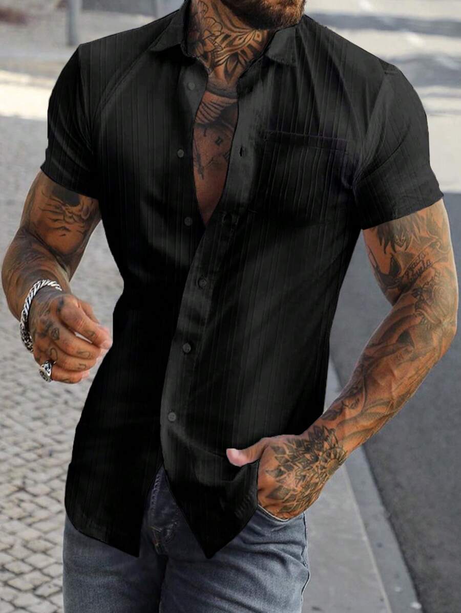 Manfinity Homme Men Solid Button Up Shirt - Black - View 1